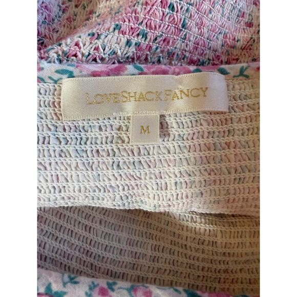 LOVE SHACK FANCY Women's Ensley Floral Print Smocked Mini Dress Pink Size Medium - Picture 3 of 11